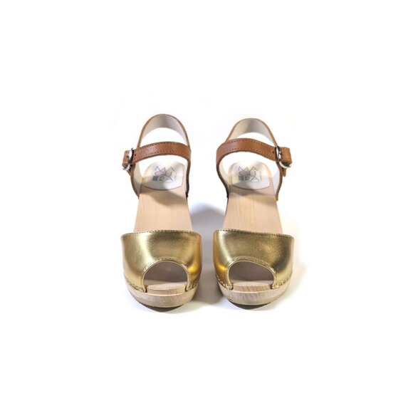 MAGUBA Clogs 37 Gold Open Toe Leather Heeled Swedish Clog Sandals *PRIMO* - Picture 4 of 12